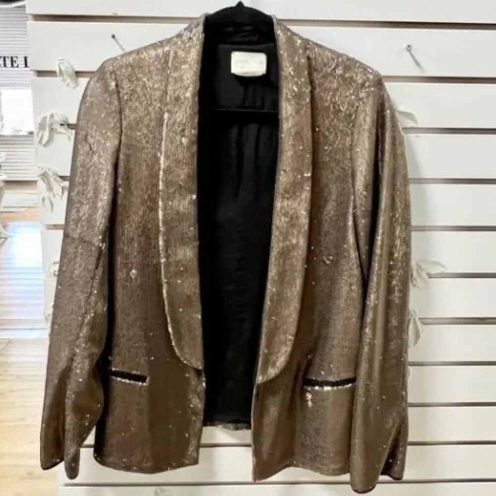 Giada Forte Sequins Long Sleeve Shawl Lapel Blazer Jacket Gold Womens Size 2 / M